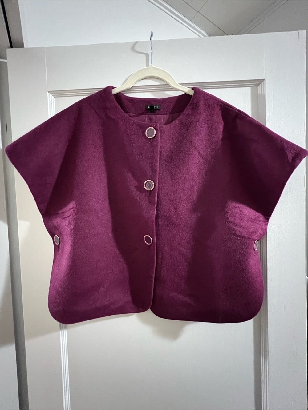 Talbots Plum Wool-Blend Capelet Coat with Braided-Trim Button